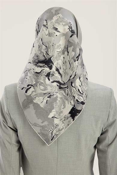 NEVBAHAR TİVİL İPEK EŞARP 90*90 CM - GRİ