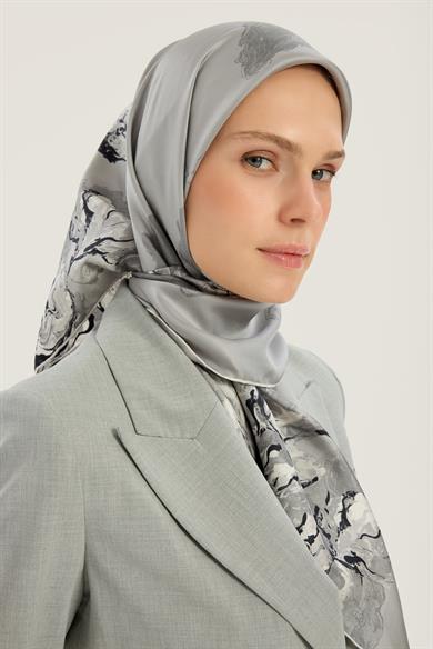 NEVBAHAR TİVİL İPEK EŞARP 90*90 CM - GRİ