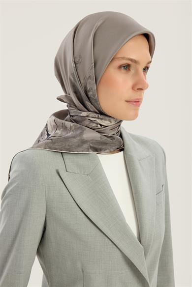 NEVBAHAR TİVİL İPEK EŞARP 90*90 CM - KOYU GRİ