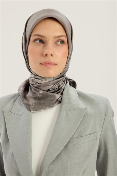 NEVBAHAR TİVİL İPEK EŞARP 90*90 CM - KOYU GRİ