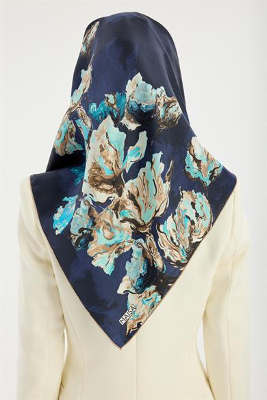 NEVBAHAR TİVİL İPEK EŞARP 90*90 CM - KOYU MAVİ
