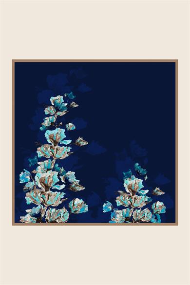 NEVBAHAR TİVİL İPEK EŞARP 90*90 CM - KOYU MAVİ