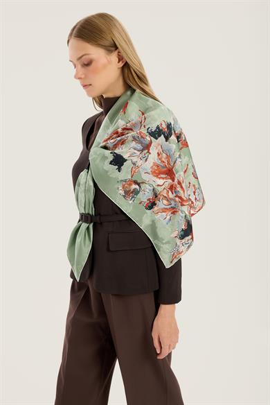 NEVBAHAR TİVİL İPEK EŞARP 90*90 CM - NİL YEŞİLİ