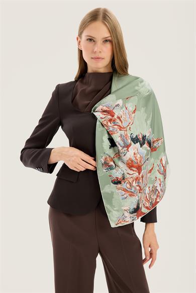 NEVBAHAR TİVİL İPEK EŞARP 90*90 CM - NİL YEŞİLİ