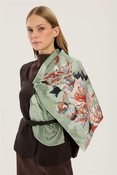 NEVBAHAR TİVİL İPEK EŞARP 90*90 CM - NİL YEŞİLİ