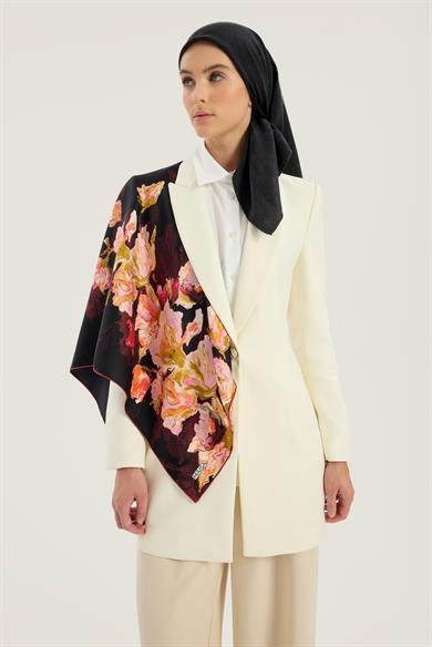 NEVBAHAR TİVİL İPEK EŞARP 90*90 CM - SİYAH