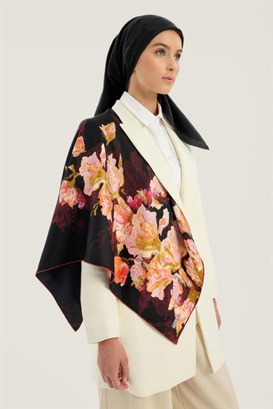 NEVBAHAR TİVİL İPEK EŞARP 90*90 CM - SİYAH