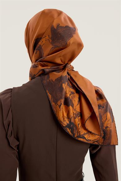 NEVBAHAR TİVİL İPEK EŞARP 90*90 CM - TABA