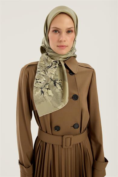 NEVBAHAR TİVİL İPEK EŞARP 90*90 CM - YAĞ YEŞİLİ