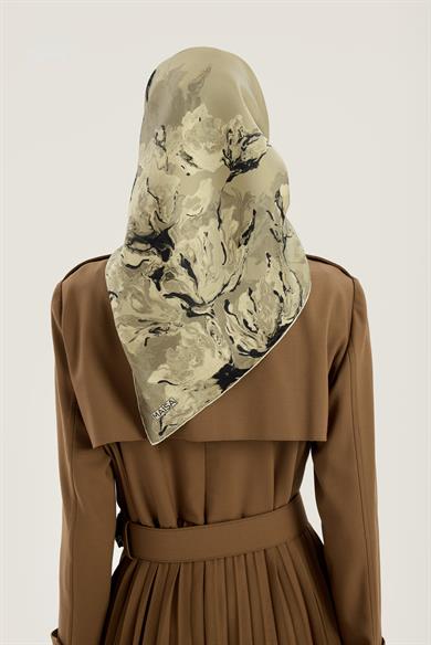 NEVBAHAR TİVİL İPEK EŞARP 90*90 CM - YAĞ YEŞİLİ