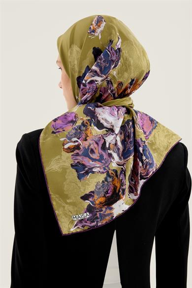 NEVBAHAR TİVİL İPEK EŞARP 90*90 CM - YEŞİL