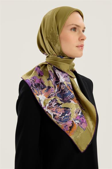 NEVBAHAR TİVİL İPEK EŞARP 90*90 CM - YEŞİL