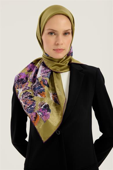 NEVBAHAR TİVİL İPEK EŞARP 90*90 CM - YEŞİL