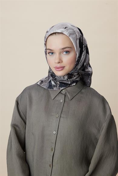 NÜVE TİVİL İPEK EŞARP 90*90 CM - ACI KAHVE