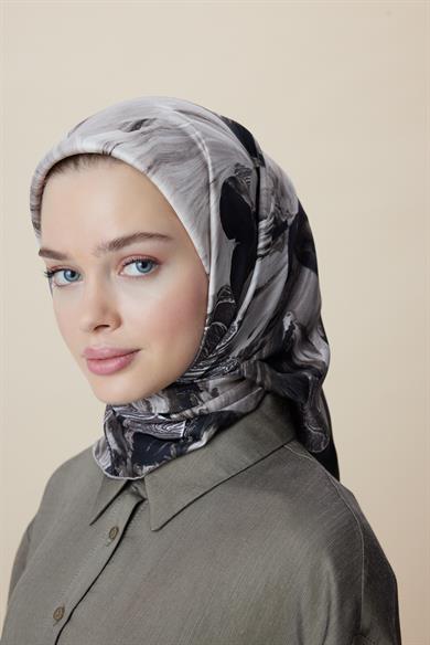 NÜVE TİVİL İPEK EŞARP 90*90 CM - ACI KAHVE