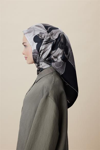 NÜVE TİVİL İPEK EŞARP 90*90 CM - ACI KAHVE