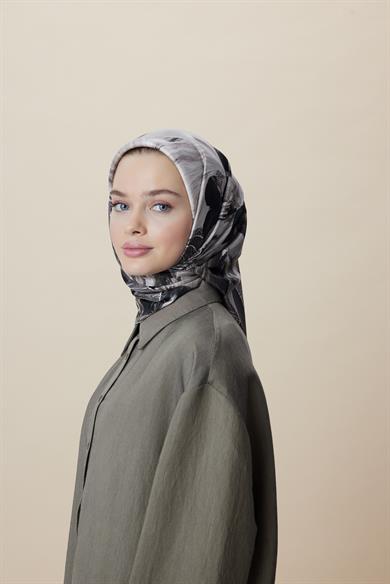 NÜVE TİVİL İPEK EŞARP 90*90 CM - ACI KAHVE