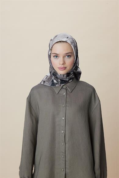NÜVE TİVİL İPEK EŞARP 90*90 CM - ACI KAHVE