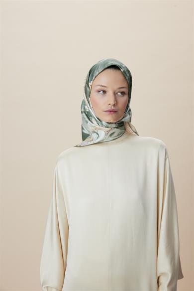 NÜVE TİVİL İPEK EŞARP 90*90 CM - AÇIK YEŞİL