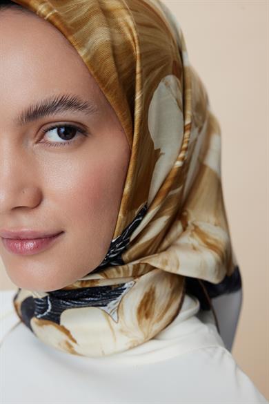 NÜVE TİVİL İPEK EŞARP 90*90 CM - GOLD