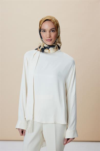 NÜVE TİVİL İPEK EŞARP 90*90 CM - GOLD