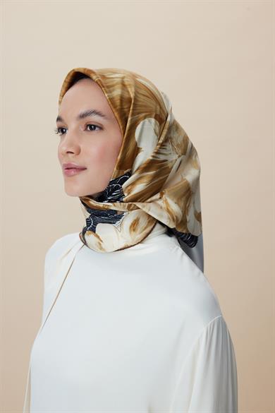 NÜVE TİVİL İPEK EŞARP 90*90 CM - GOLD