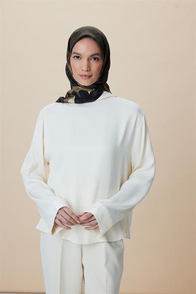 NÜVE TİVİL İPEK EŞARP 90*90 CM - HAKİ