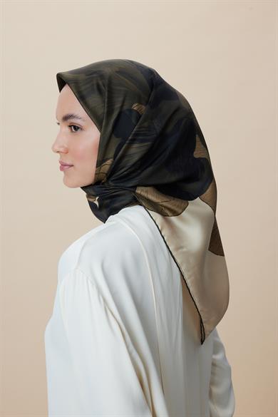 NÜVE TİVİL İPEK EŞARP 90*90 CM - HAKİ