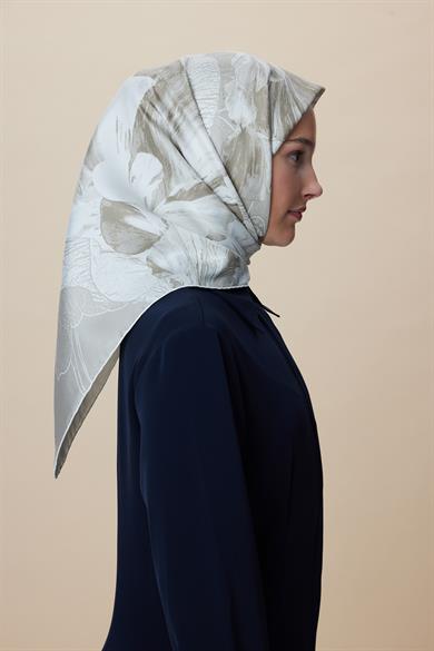 NÜVE TİVİL İPEK EŞARP 90*90 CM - KOYU BEJ