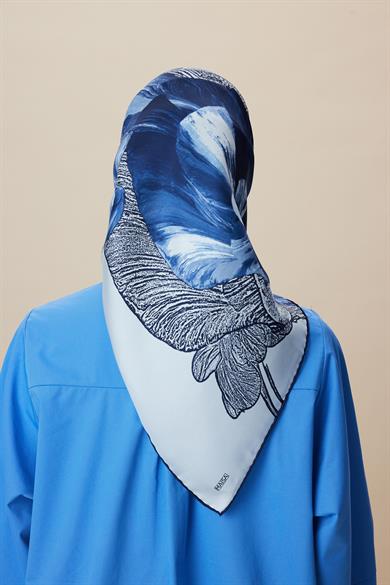 NÜVE TİVİL İPEK EŞARP 90*90 CM - LACİVERT