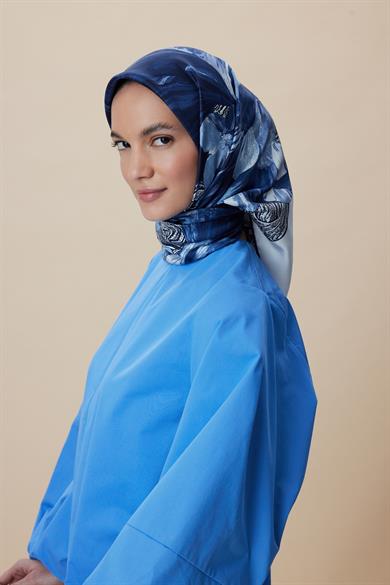 NÜVE TİVİL İPEK EŞARP 90*90 CM - LACİVERT