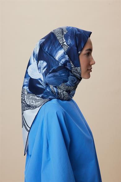 NÜVE TİVİL İPEK EŞARP 90*90 CM - LACİVERT