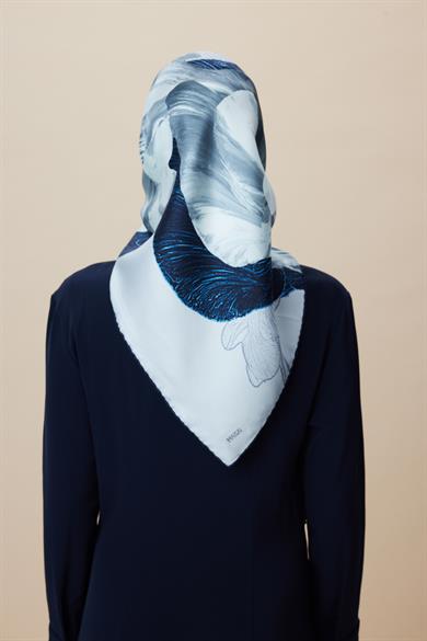 NÜVE TİVİL İPEK EŞARP 90*90 CM - PETROL MAVİ