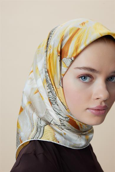 NÜVE TİVİL İPEK EŞARP 90*90 CM - SARI