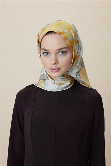 NÜVE TİVİL İPEK EŞARP 90*90 CM - SARI