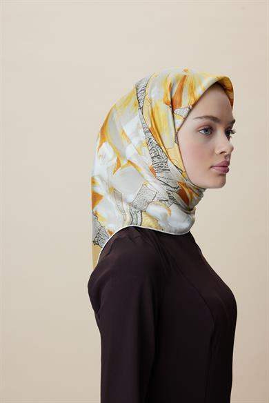 NÜVE TİVİL İPEK EŞARP 90*90 CM - SARI