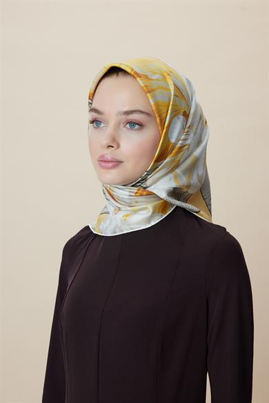 NÜVE TİVİL İPEK EŞARP 90*90 CM - SARI