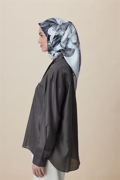 NÜVE TİVİL İPEK EŞARP 90*90 CM - SİYAH