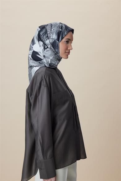 NÜVE TİVİL İPEK EŞARP 90*90 CM - SİYAH