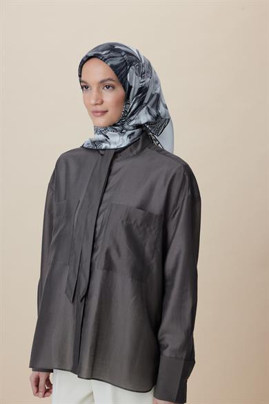 NÜVE TİVİL İPEK EŞARP 90*90 CM - SİYAH