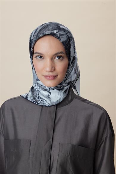 NÜVE TİVİL İPEK EŞARP 90*90 CM - SİYAH