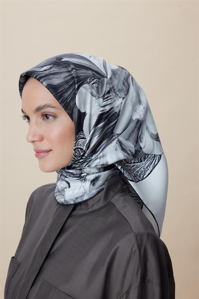 NÜVE TİVİL İPEK EŞARP 90*90 CM - SİYAH