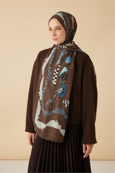 NÜVE YÜN MODAL ŞAL 70*200 CM - KAHVERENGİ