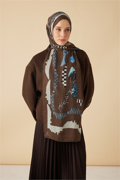 NÜVE YÜN MODAL ŞAL 70*200 CM - KAHVERENGİ