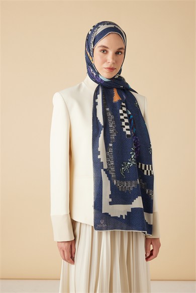NÜVE YÜN MODAL ŞAL 70*200 CM - LACİVERT