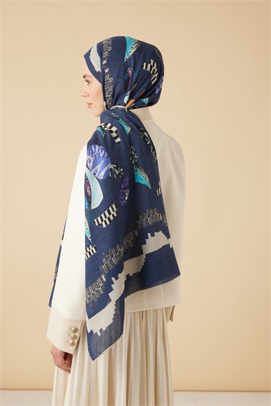 NÜVE YÜN MODAL ŞAL 70*200 CM - LACİVERT