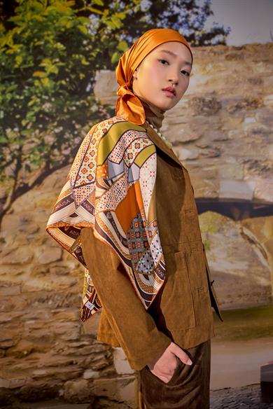 ÖZDE MULBERRY İPEK EŞARP 90*90 CM - TURUNCU