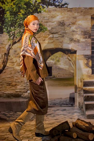 ÖZDE MULBERRY İPEK EŞARP 90*90 CM - TURUNCU