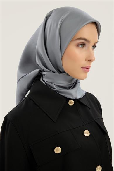PAK TİVİL İPEK EŞARP 90*90 CM - KOYU GRİ
