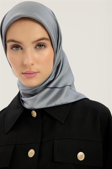 PAK TİVİL İPEK EŞARP 90*90 CM - KOYU GRİ